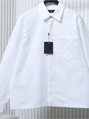 Louis Vuitton Men's White 26ss Pocket Monogram Embroidered long sleeve Shirt